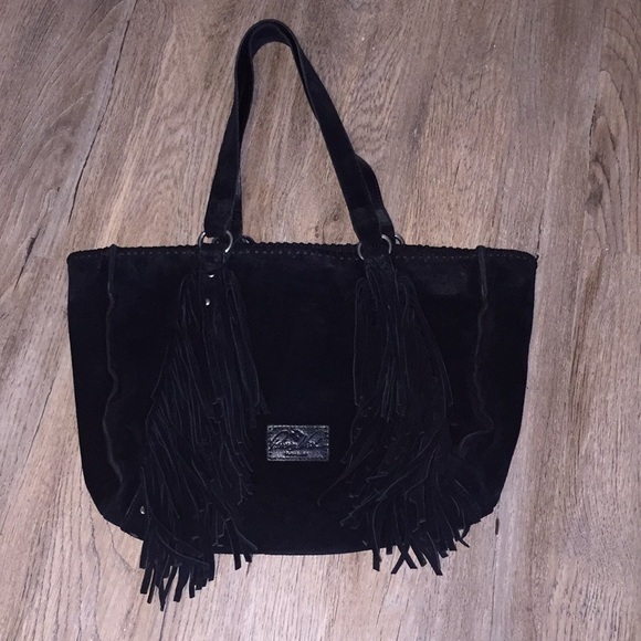Patricia Nash Black Suede Leather Fringe Handbag - Picture 2 of 8